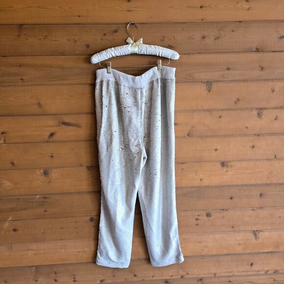 Anthropologie Hei Hei Cream Gold Sequin Pant Large Holiday NYE Pull On Bottom - Picture 4 of 7
